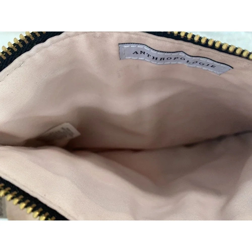 Anthropologie Black Leather Purse Organizer‎ Card Slot Pen Zipper